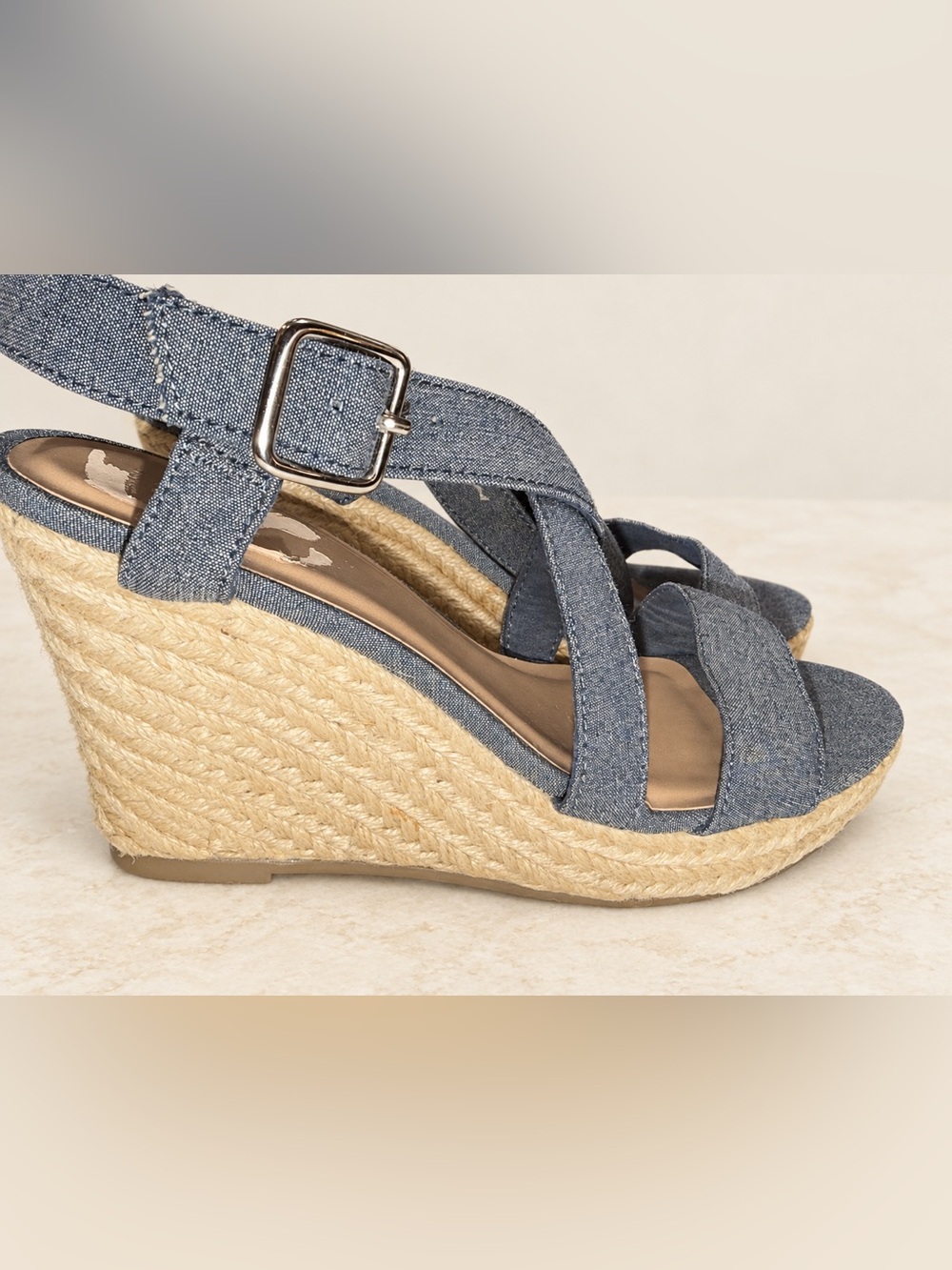 GAP Denim Blue Espadrille Wedge Sandals size 9